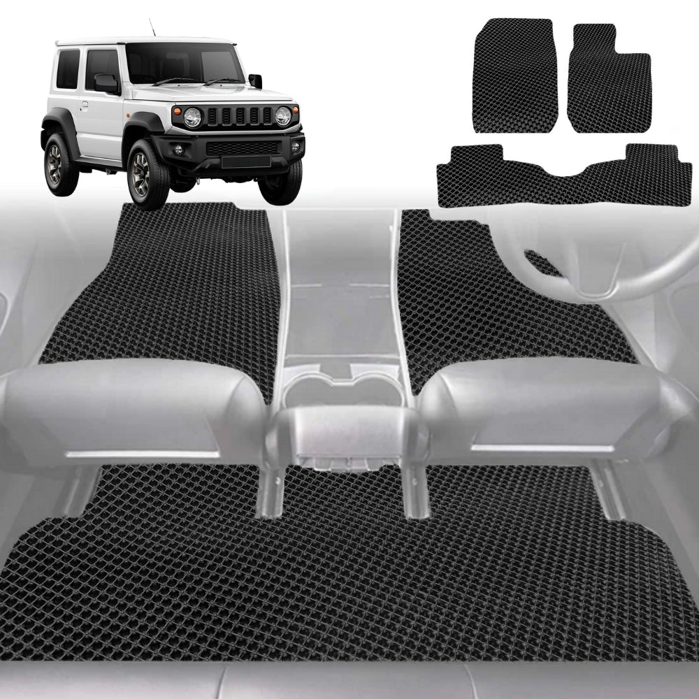 6D Diamond Car Floor Mats for Suzuki Jimny 1998-2018-Full Set-Black-Outback GT