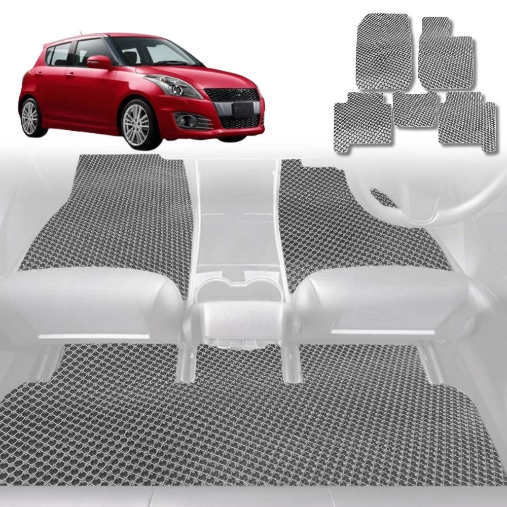 6D Diamond Car Floor Mats for Suzuki Swift 2011-2017-Full Set-Grey-Outback GT