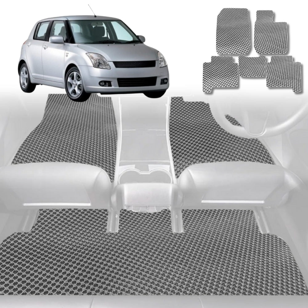 6D Diamond Car Floor Mats for Suzuki Swift Auto2004-2010-Full Set-Grey-Outback GT