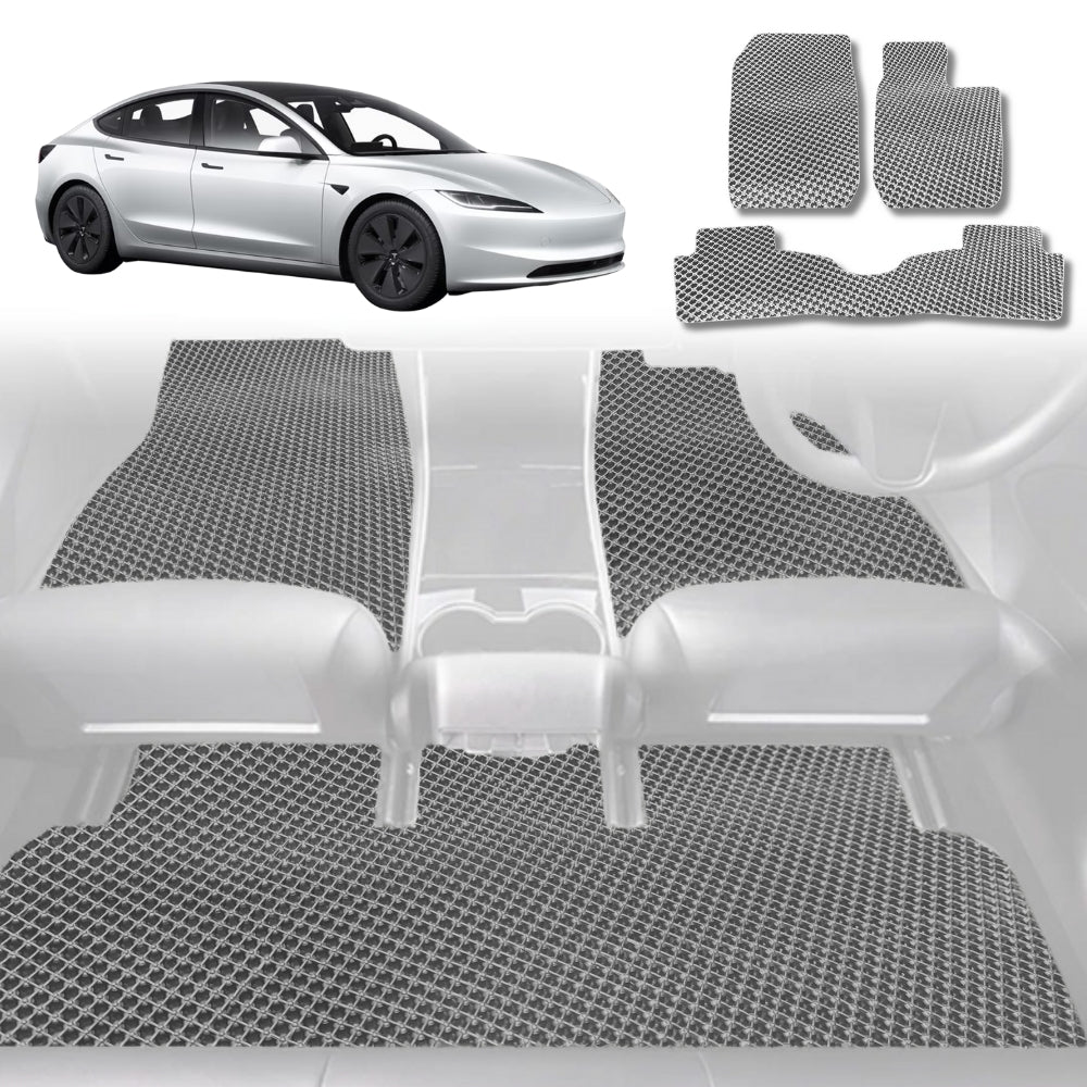 6D Diamond Car Floor Mats for Tesla Model 3 2024-Current-Full Set-Grey-Outback GT