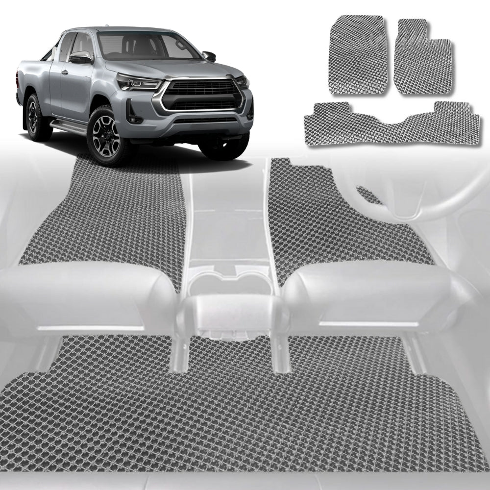 6D Diamond Car Floor Mats for Toyota Hilux Double Cab 2005-2015-Full Set-Grey-Outback GT