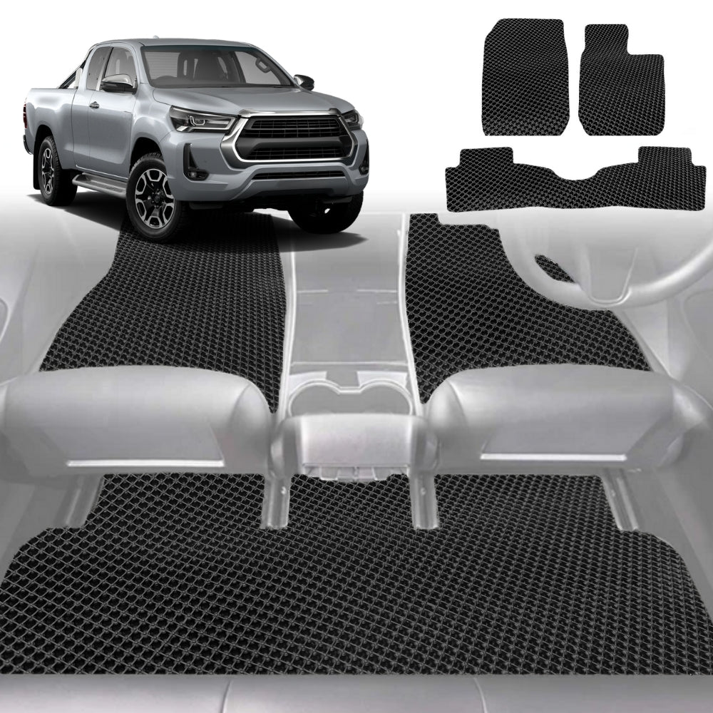 6D Diamond Car Floor Mats for Toyota Hilux Double Cab 2005-2015-Full Set-Black-Outback GT