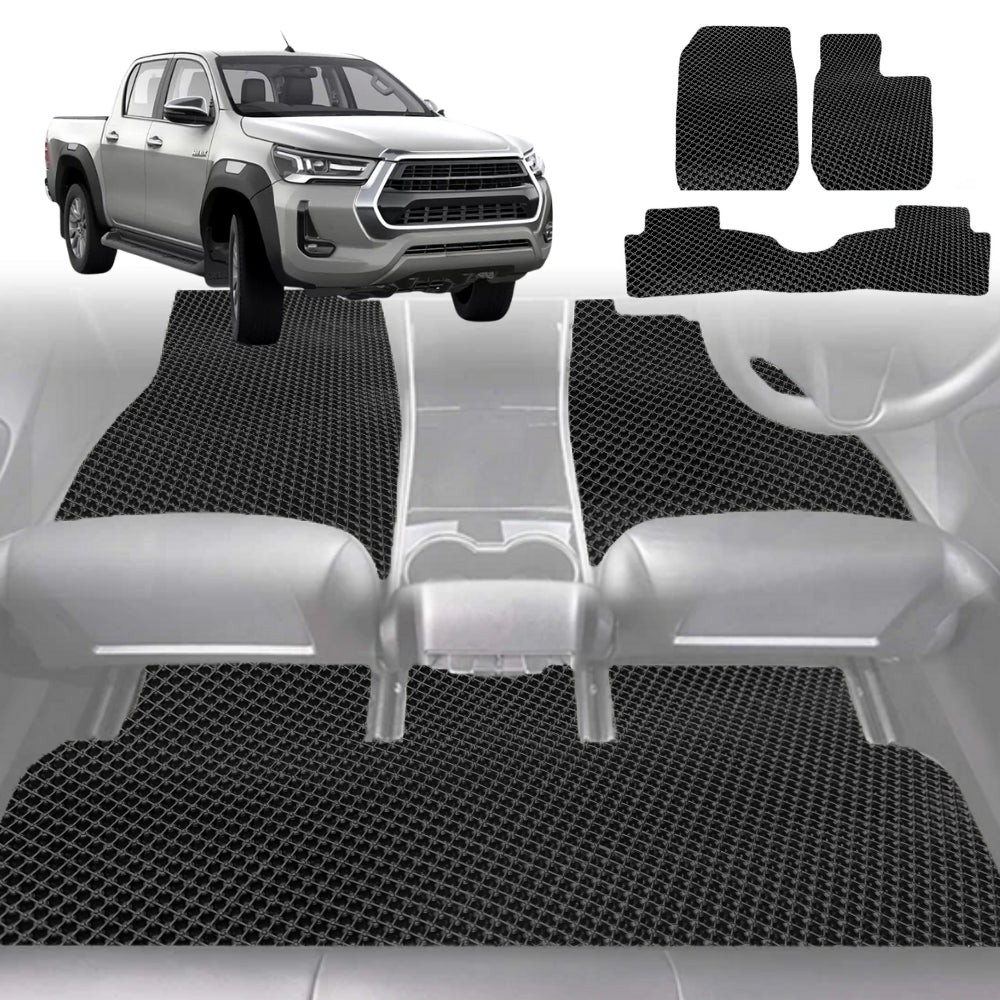 6D Diamond Car Floor Mats for Toyota Hilux Double Cab 2015-Current-Full Set-Black-Outback GT