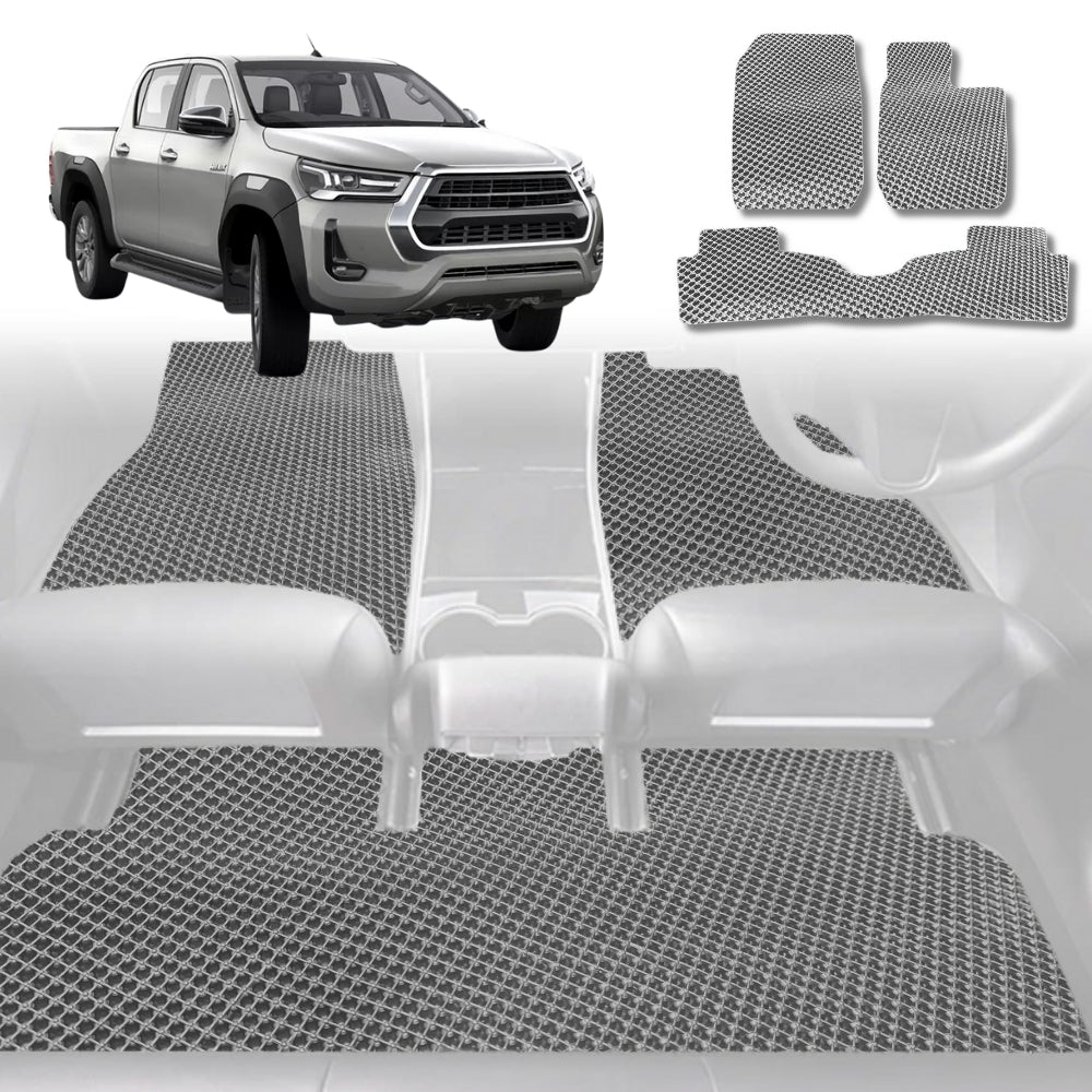 6D Diamond Car Floor Mats for Toyota Hilux Double Cab 2015-Current-Full Set-Grey-Outback GT