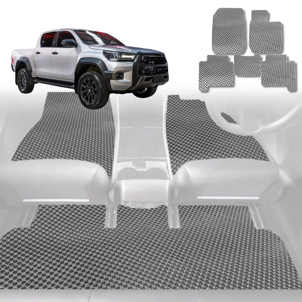 6D Diamond Car Floor Mats for Toyota Hilux Extra Cab 2015-Current-Full Set-Grey-Outback GT