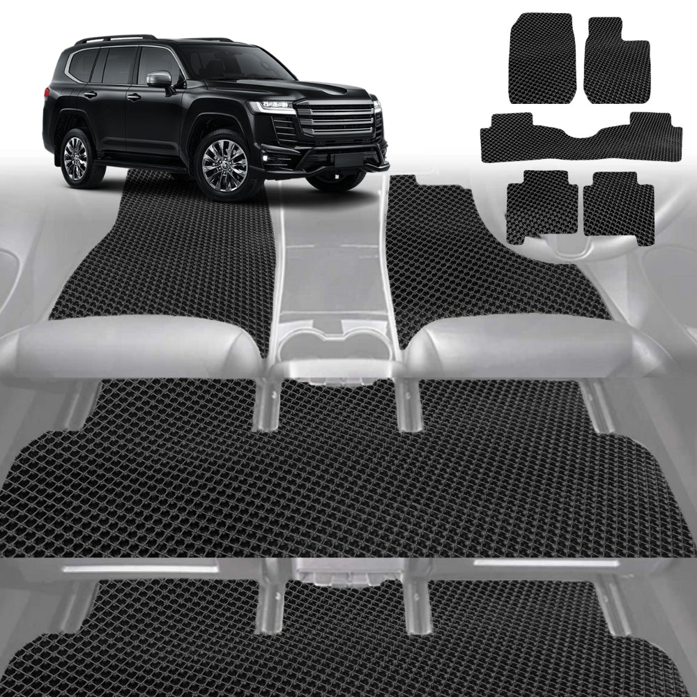 6D Diamond Car Floor Mats for Toyota LandCruiser 200 2012-2021 Sahara-Ultimate Set-Black-Outback GT