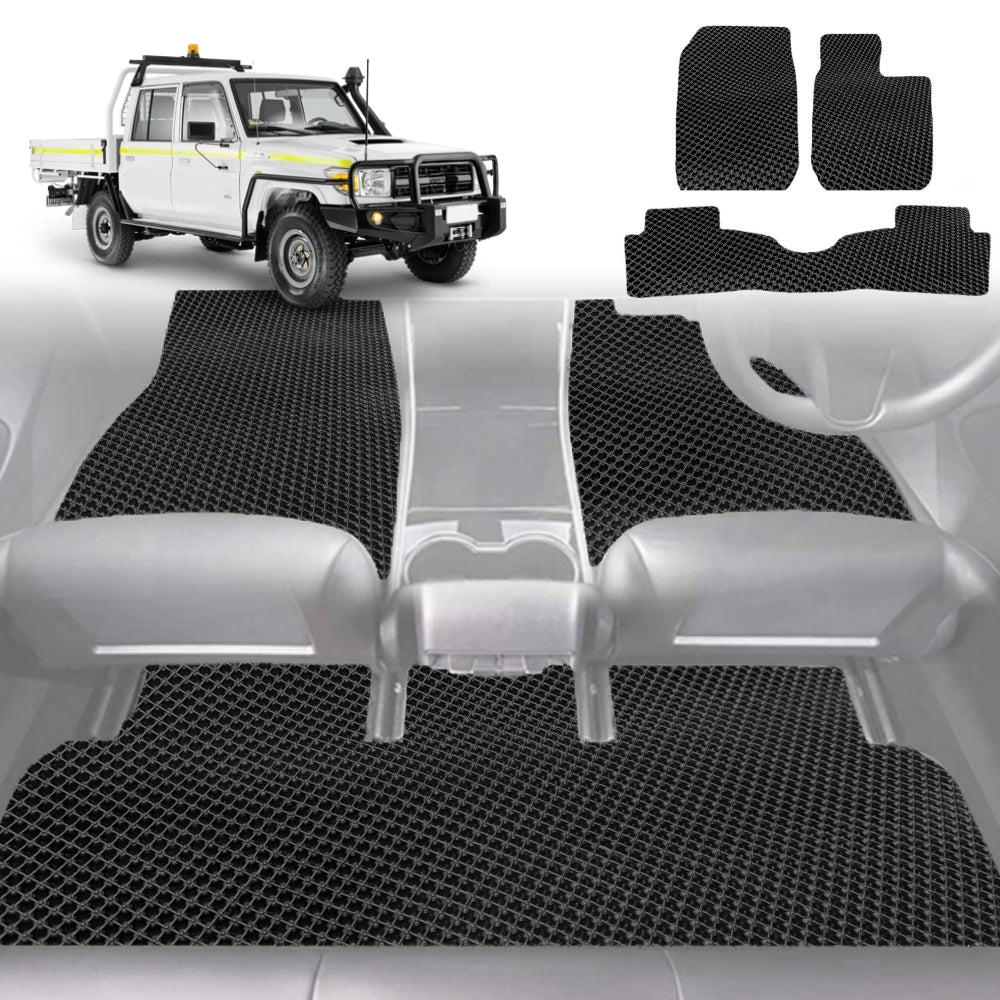 6D Diamond Car Floor Mats for Toyota LandCruiser 79 Series Double Cab 2012-Current-Full Set-Black-Outback GT