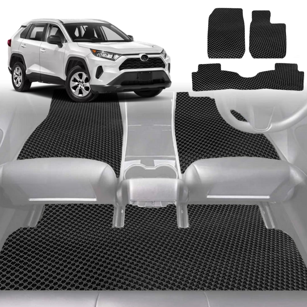 6D Diamond Car Floor Mats for Toyota RAV4 2019-Current-Full Set-Black-Outback GT