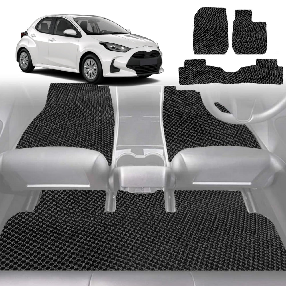 6D Diamond Car Floor Mats for Toyota Yaris 2011-2020-Full Set-Black-Outback GT