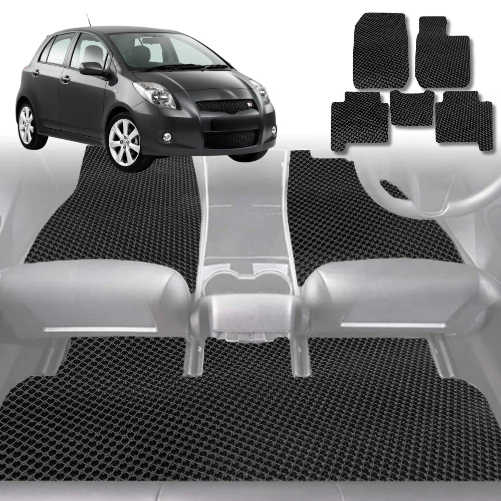 6D Diamond Car Floor Mats for Toyota Yaris 2005-2010-Full Set-Black-Outback GT