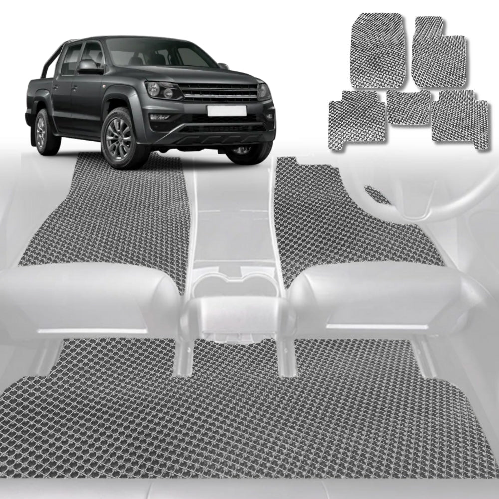 6D Diamond Car Floor Mats for VolksWagen Amarok Dual Cab 2010-2022-Full Set-Grey-Outback GT