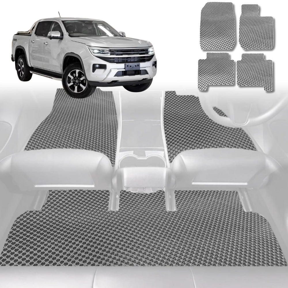 6D Diamond Car Floor Mats for VolksWagen Amarok Dual Cab 2H Facelift2022-Current-Full Set-Grey-Outback GT