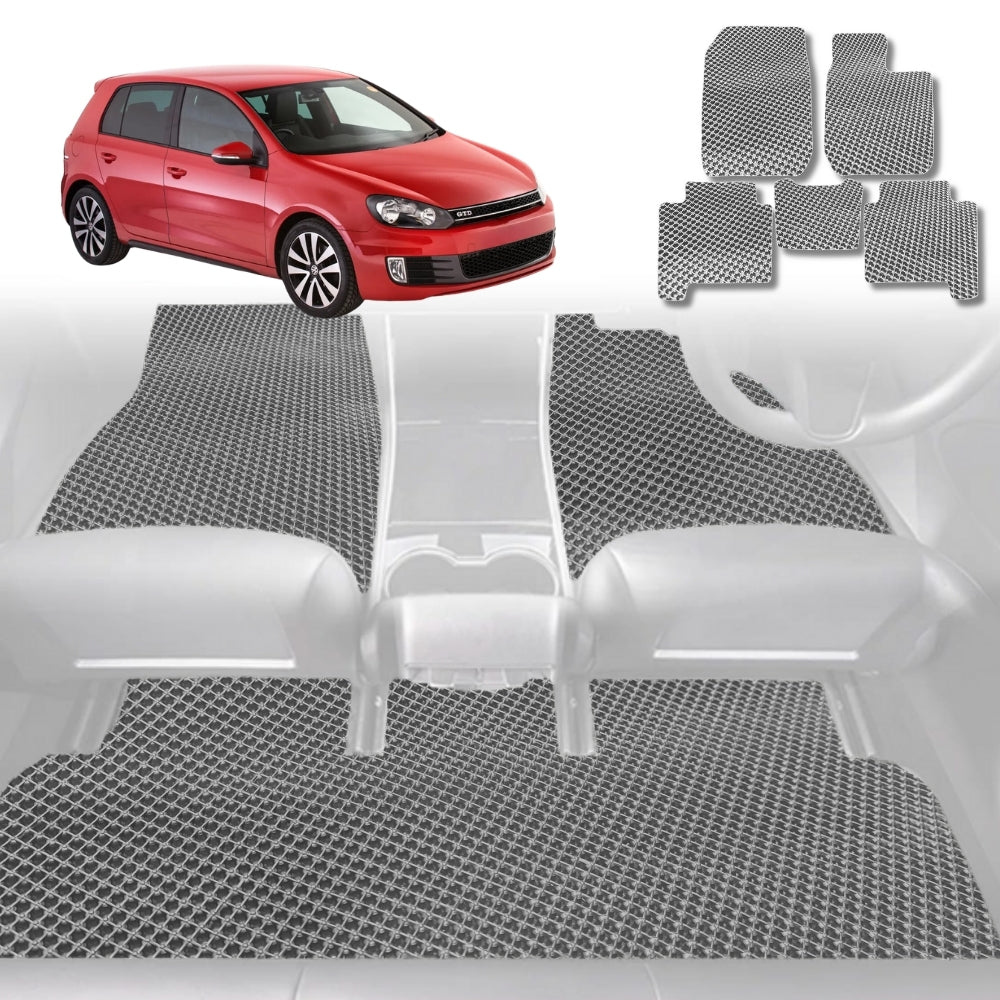 6D Diamond Car Floor Mats for VolksWagen Golf 2009-2013-Full Set-Grey-Outback GT