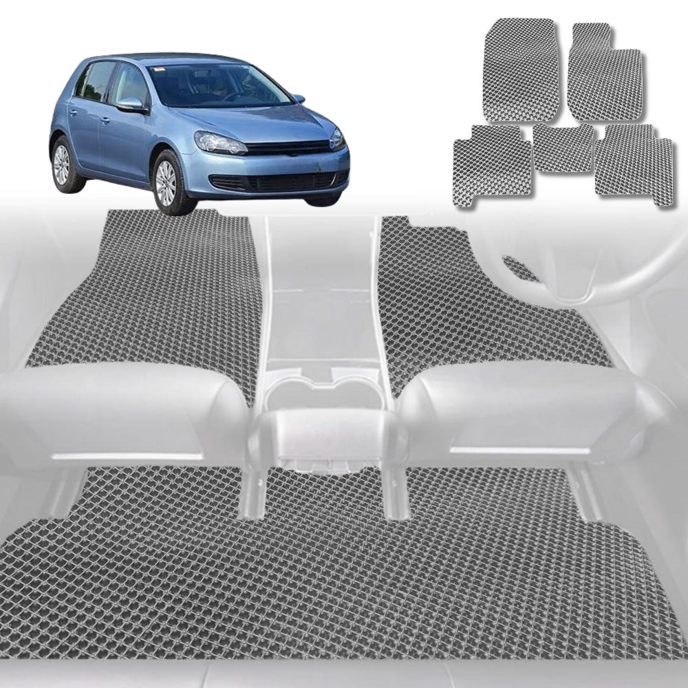 6D Diamond Car Floor Mats for VolksWagen Golf Hatch/Wagon (MK6)2009-2013-Full Set-Grey-Outback GT