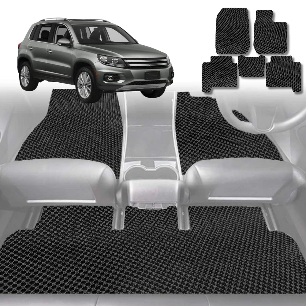 6D Diamond Car Floor Mats for VolksWagen Tiguan 2008-2016-Full Set-Black-Outback GT
