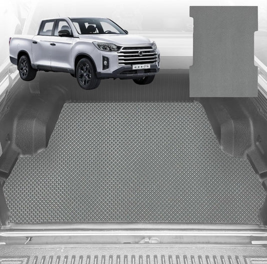 6D Diamond Ute Tub Mat for SsangYong Musso Dual Cab 2018-Current (with Factory Plastic Tub Liner) - Grey