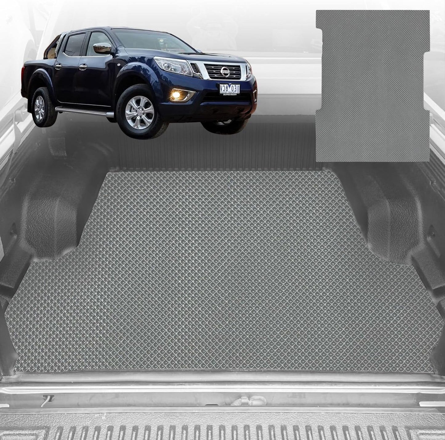 6D Diamond Ute Tub Mat for Nissan Navara King Cab (NP300-D23) 2015-Current (with Spray On Liner or No Liner) - Grey