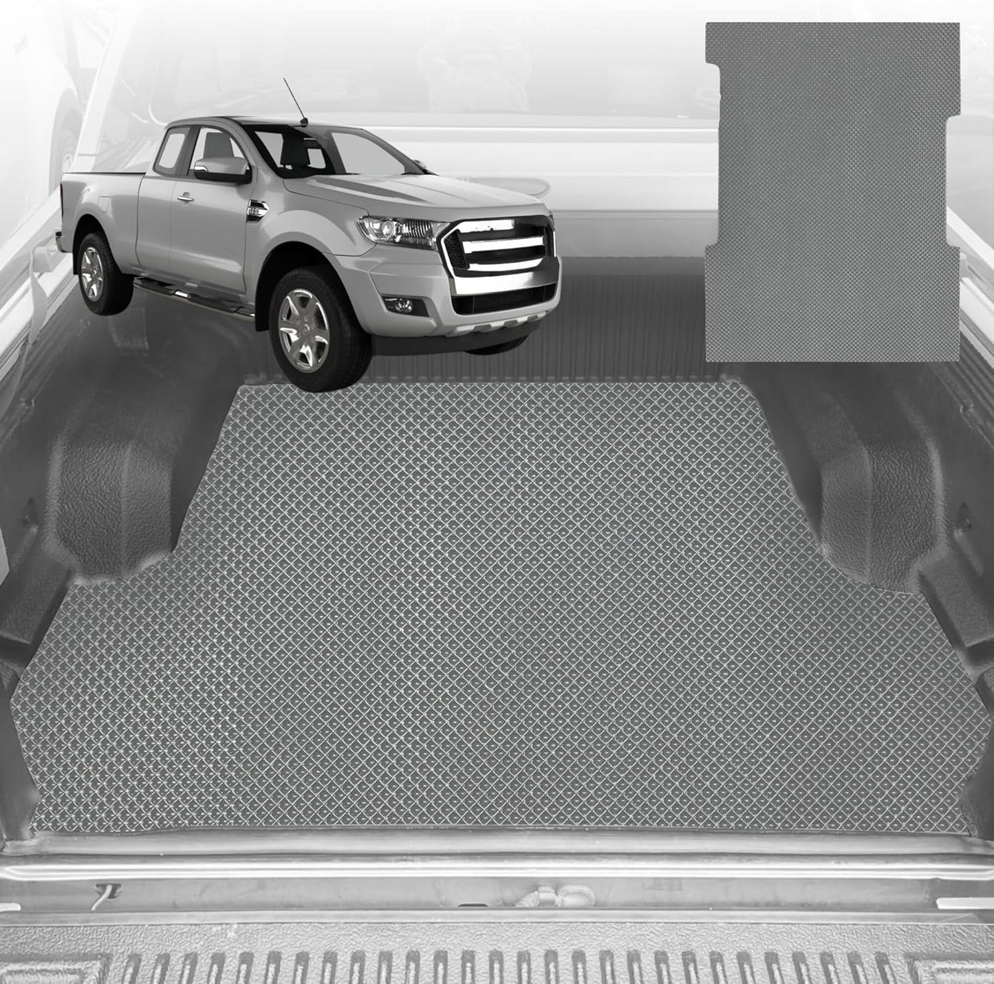 6D Diamond Ute Tub Mat for Ford Ranger (PX Dual Cab Ute) 2012-2015 (with Spray on Liner or no Liner) - Grey