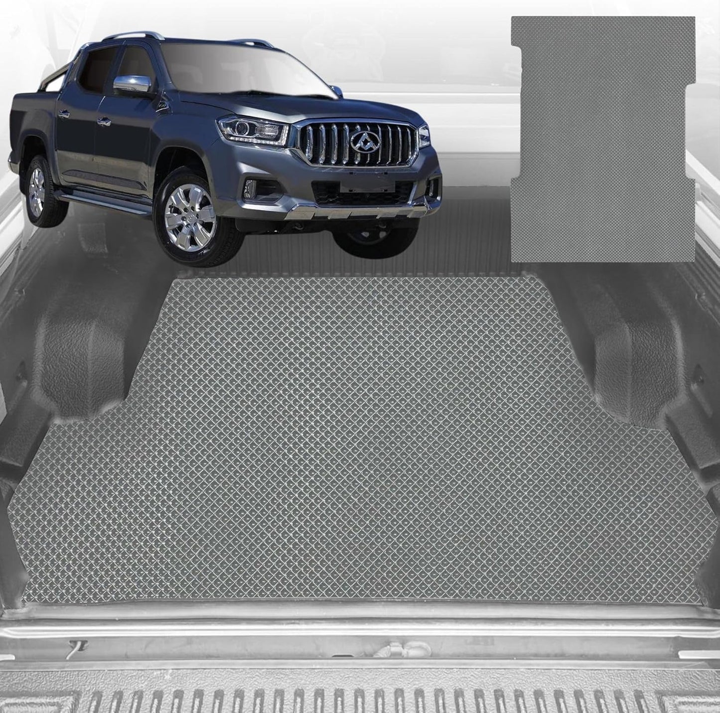 6D Diamond Ute Tub Mat for LDV T60 Max_T60 (Dual Cab) 2017-Current (With Factory Plastic Tub Liner) - Grey