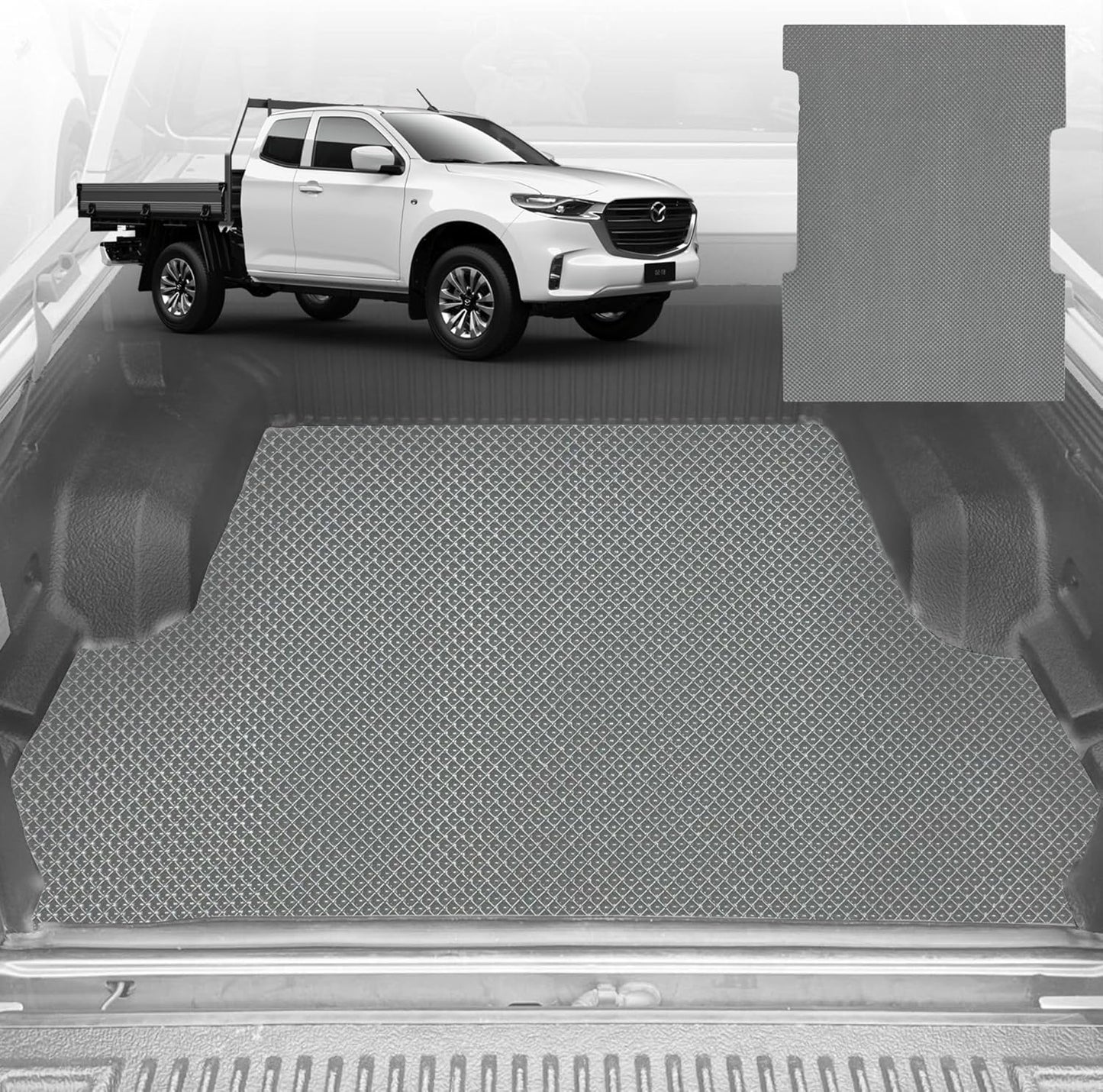 6D Diamond Ute Tub Mat for Mazda BT-50 (J97M) Dual Cab 2006-2011 (with Spray On Liner or No Liner) - Grey
