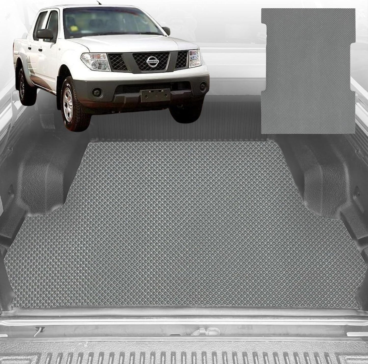 6D Diamond Ute Tub Mat for Nissan Navara (D40-RX) 2005-2015 (with Spray On Liner or No Liner) - Grey