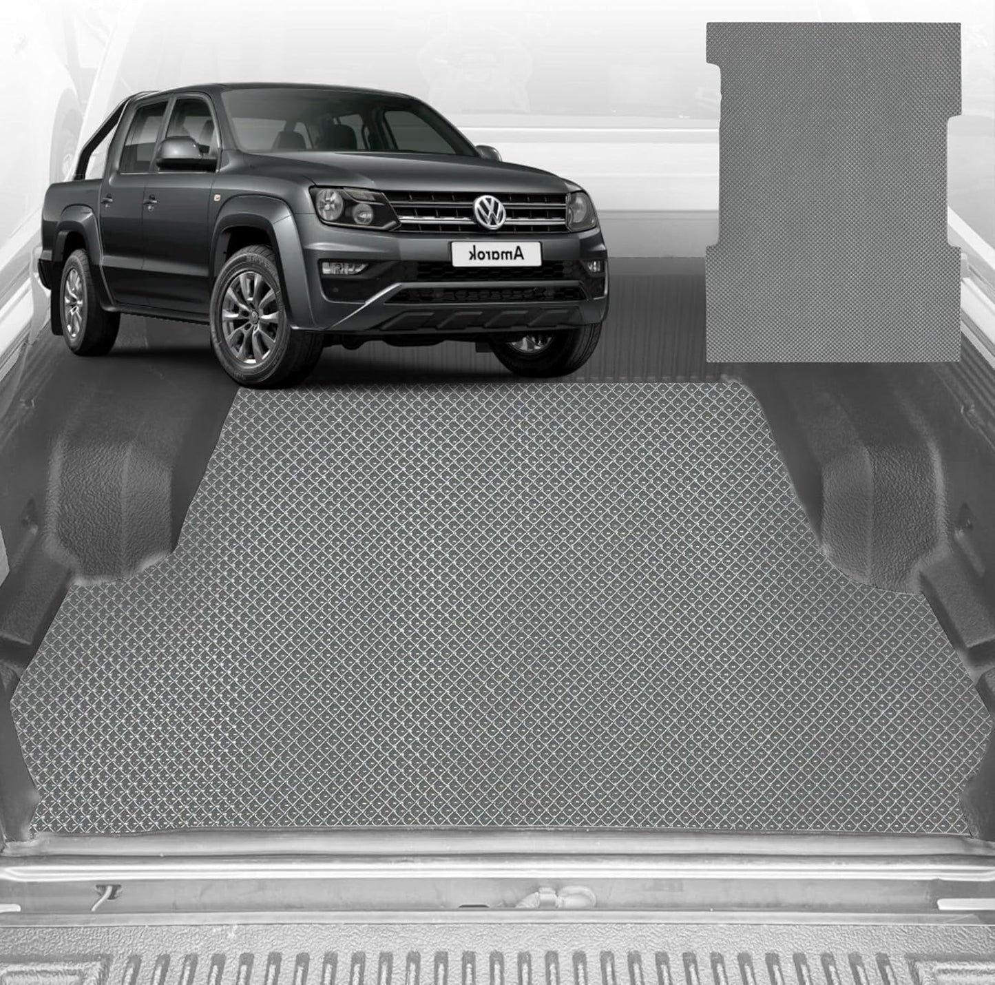 6D Diamond Ute Tub Mat for VolksWagen Amarok Dual Cab 2022-Current (With Factory Plastic Tub Liner) - Grey