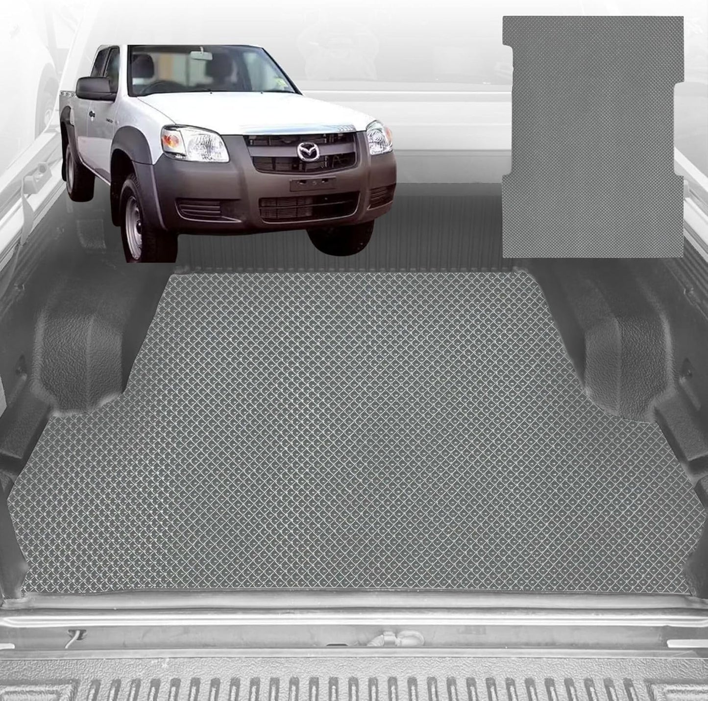 6D Diamond Ute Tub Mat for Mazda BT-50 (J97M) Super Cab 2006-2011 (with Spray On Liner or No Liner) - Grey