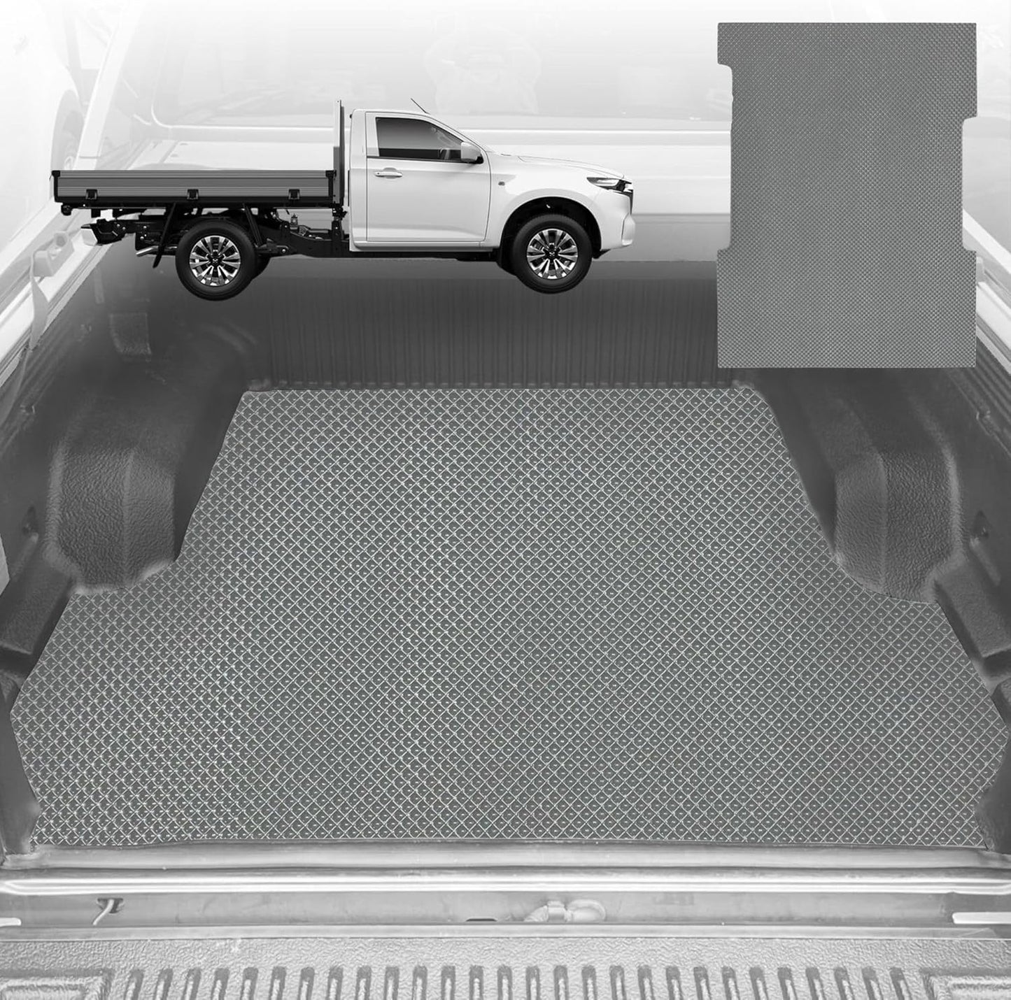 6D Diamond Ute Tub Mat for Mazda BT-50 (J97M) Single Cab 2006-2011 (With Spray On Liner or No Liner) - Grey