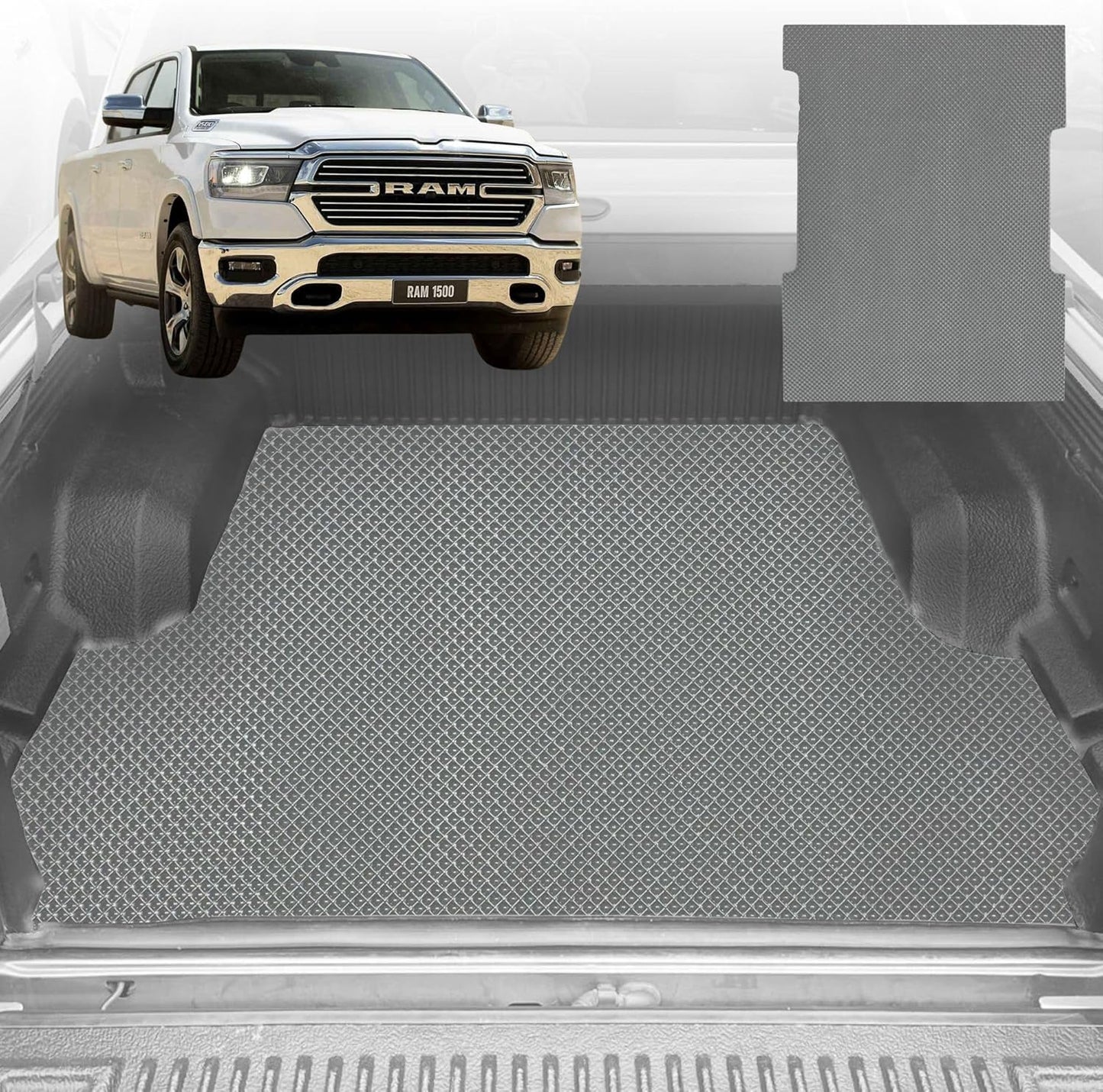 6D Diamond Ute Tub Mat for RAM 1500 Laramie (DT) 2019-Current Without rambox 5ft 7in Bed Length - Grey