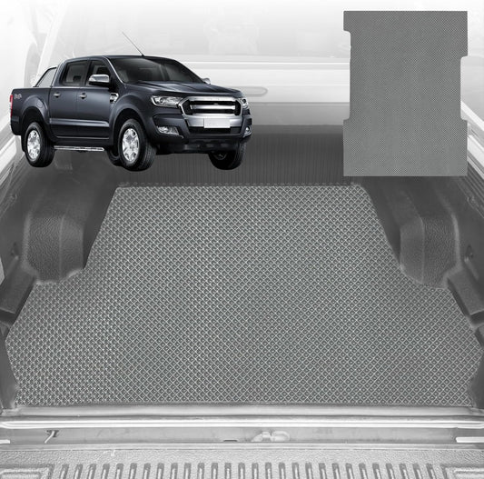 6D Diamond Ute Tub Mat for Ford Ranger (PX Dual Cab Ute) 2012-2015 (with Plastic tub Liner) - Grey