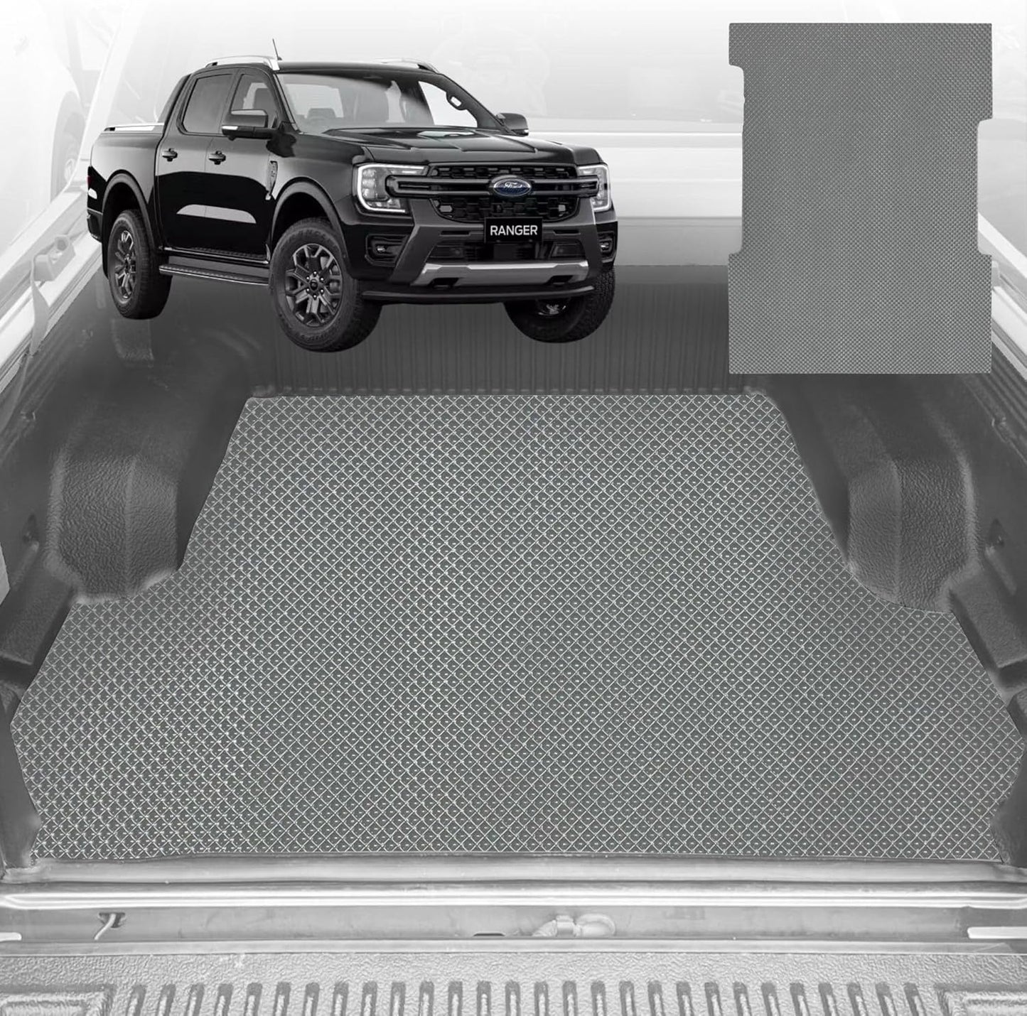 6D Diamond Ute Tub Mat for Ford Ranger Dual Cab 2022-Current (with Spray On Liner or No Liner) - Grey