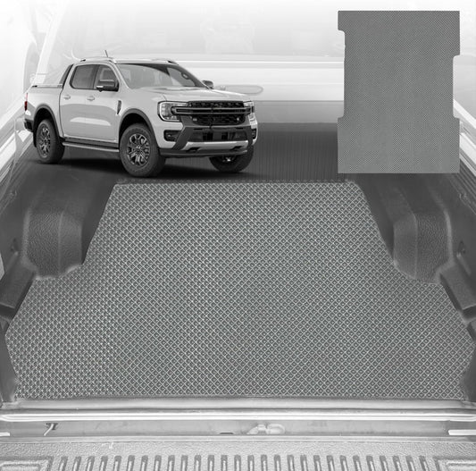 6D Diamond Ute Tub Mat for Ford Ranger PX3 Dual Cab Ute 2018-2022 (with Plastic tub Liner) - Grey