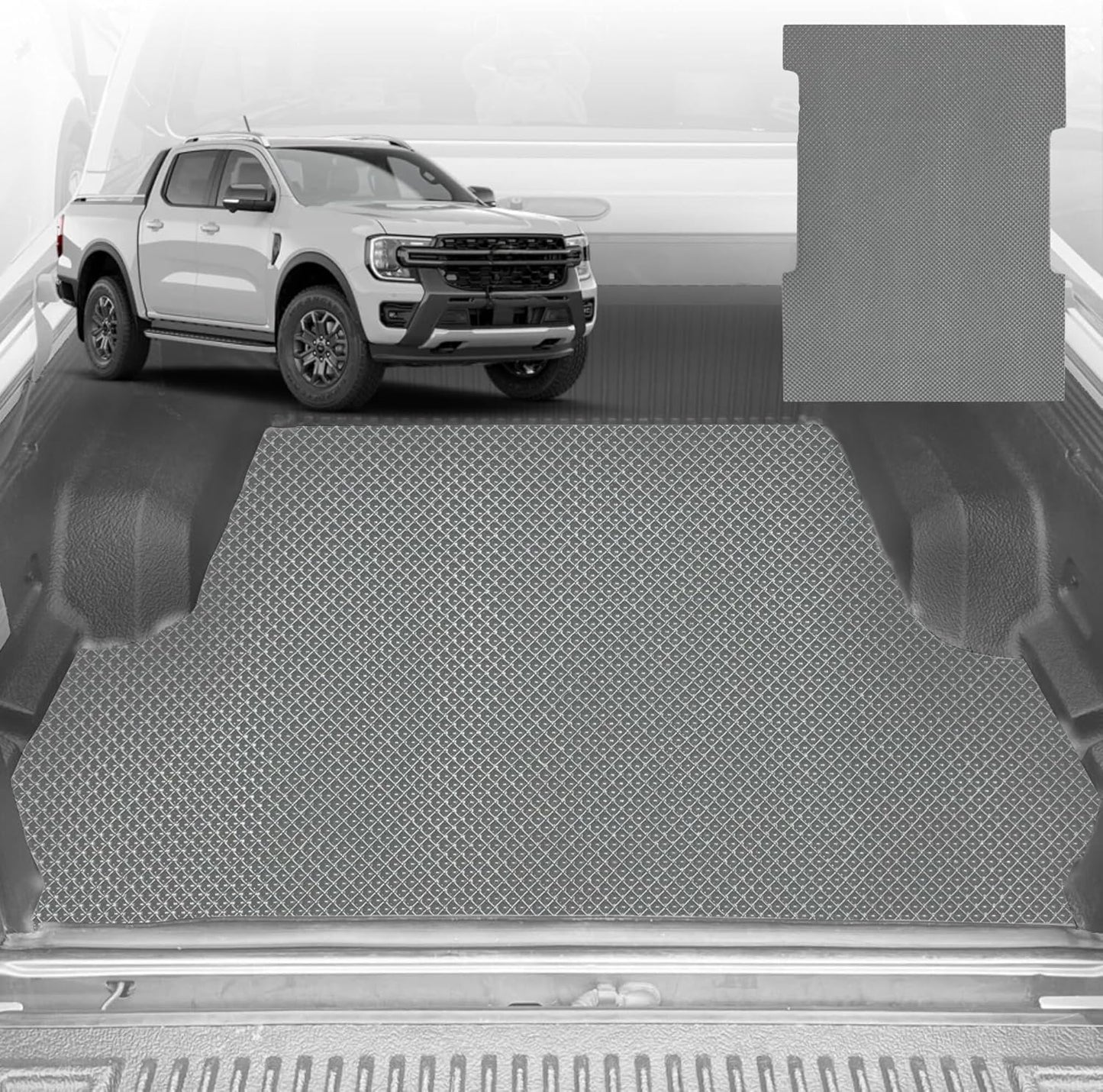 6D Diamond Ute Tub Mat for Ford Ranger (PX3 Dual Cab Ute) 2018-2022 (with Spray on Liner or no Liner) - Grey