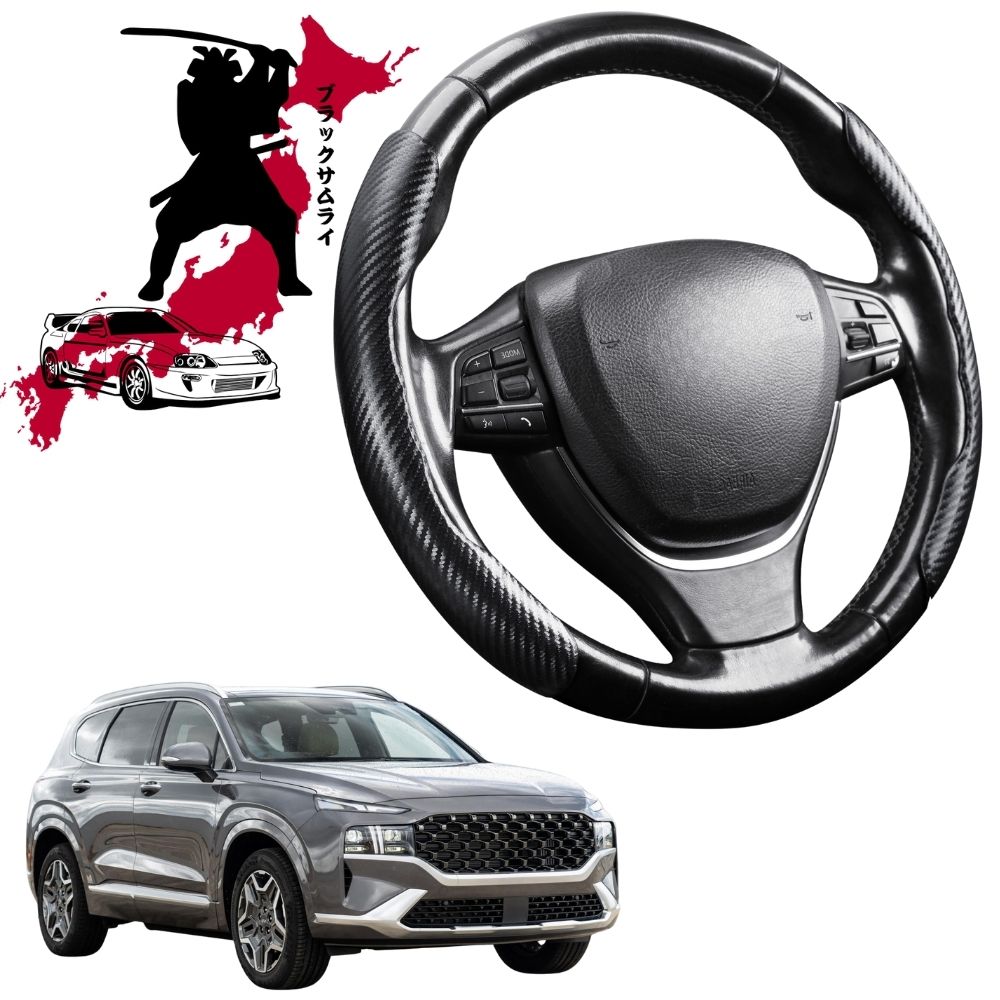 Black Samurai Segmented Steering Wheel Cover for Hyundai Santa Fe Hybrid 2019 - 2023