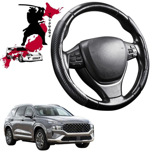 Black Samurai Segmented Steering Wheel Cover for Hyundai Santa Fe Hybrid 2019 - 2023