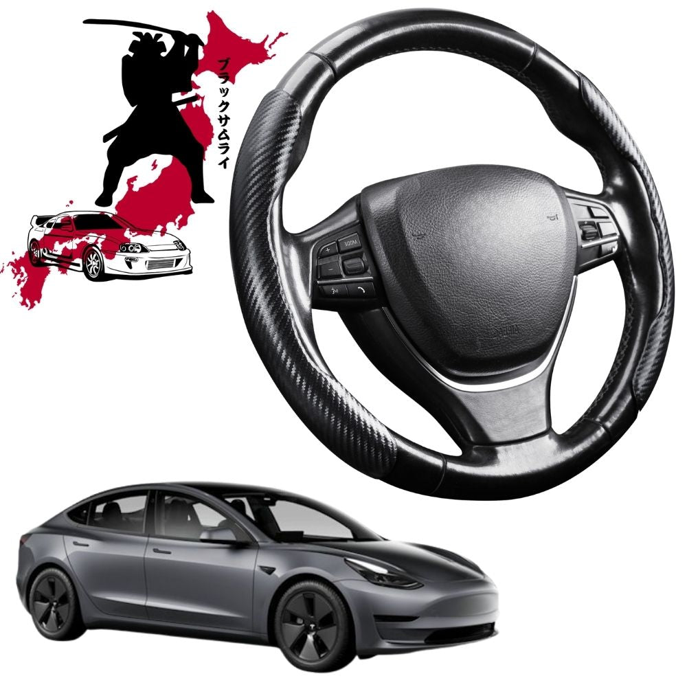 Black Samurai Segmented Steering Wheel Cover for Tesla Model 3 2017 - 2023