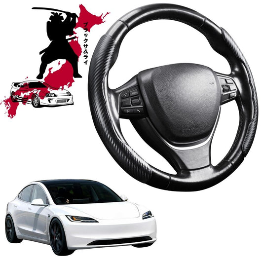 Black Samurai Segmented Steering Wheel Cover for Tesla Model 3 2024 - Current (Highlander)