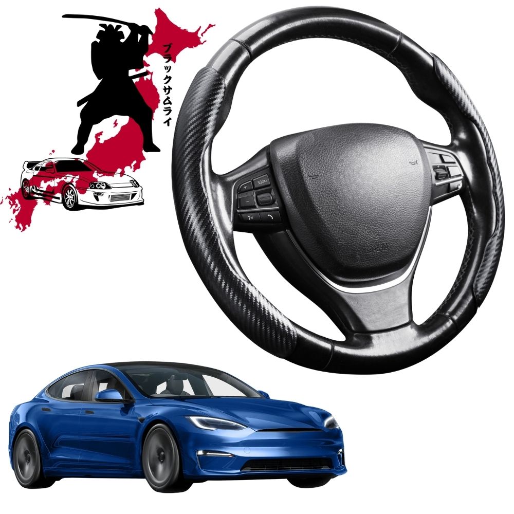 Black Samurai Segmented Steering Wheel Cover for Tesla Model S 2022 - Current