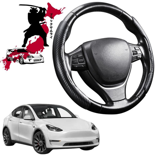 Black Samurai Segmented Steering Wheel Cover for Tesla Model Y 2022 - 2024