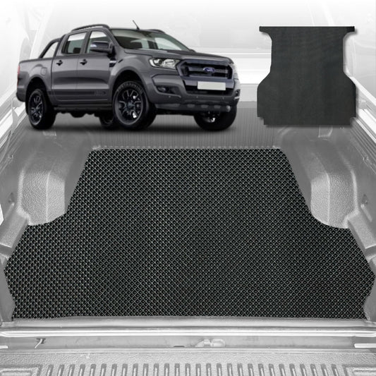 6D Diamond Ute Tub Mat for Ford Ranger (PX2 Dual Cab Ute) 2015-2018 (with spray on liner or no liner)-Black-Outback GT