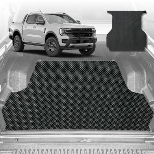 6D Diamond Ute Tub Mat for Ford Ranger (PX3 Dual Cab Ute) 2018-2022 (with spray on liner or no liner)-Black-Outback GT