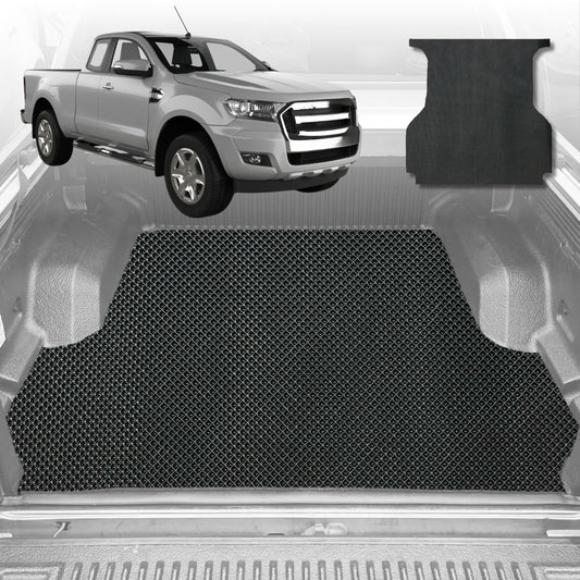 6D Diamond Ute Tub Mat for Ford Ranger (PX Dual Cab Ute) 2012-2015 (with spray on liner or no liner)-Black-Outback GT