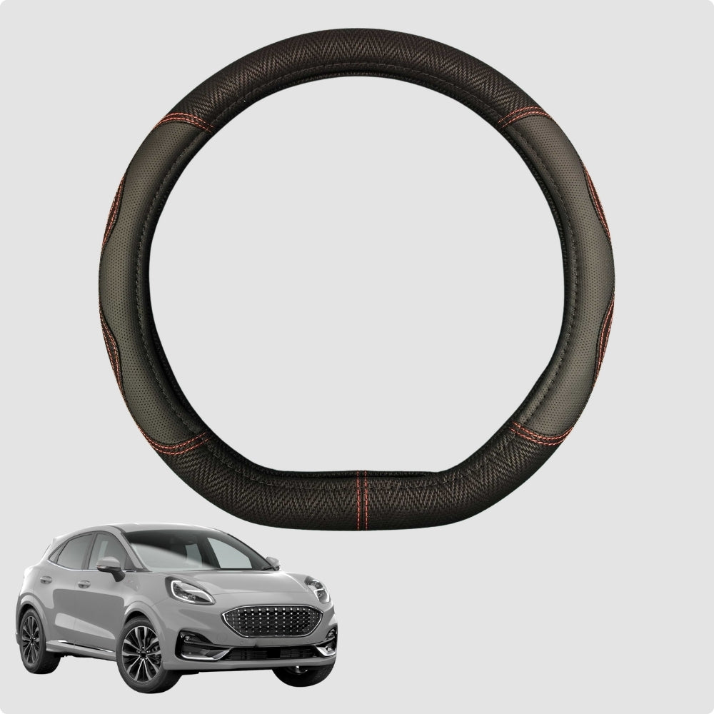 Steering Wheel Cover for Ford Puma 2019-Current 38CM Leather | D-Shape