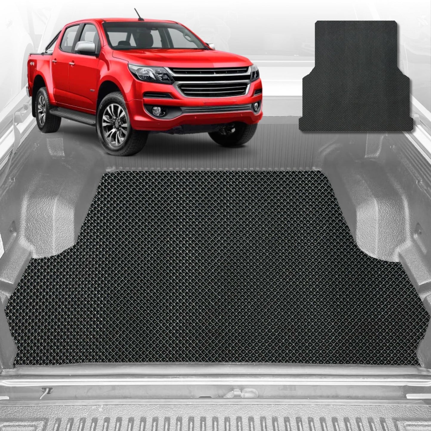 6D Diamond Ute Tub Mat for Holden Colorado Ute Dual Cab VE VF 2012-2016 (with factory plastic tub)-Black-Outback GT