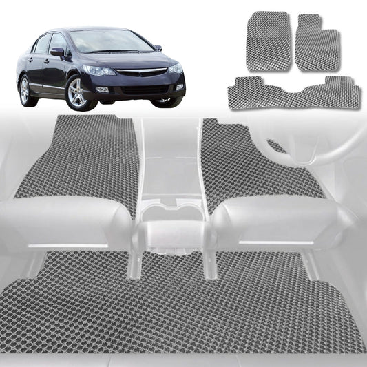 6D Diamond Car Floor Mats for Honda Civic 2006-2012-Full Set-Grey-Outback GT