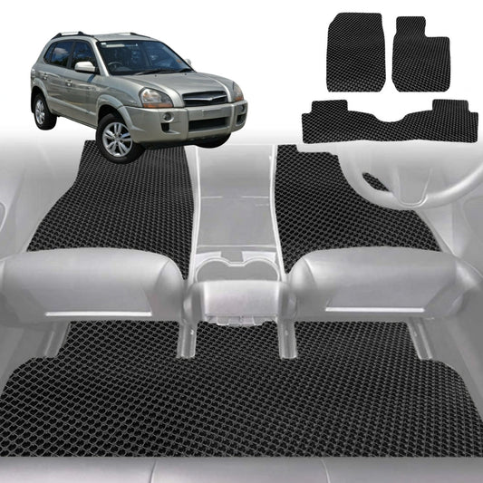 6D Diamond Car Floor Mats for Hyundai Tucson 2004-2009-Full Set-Black-Outback GT