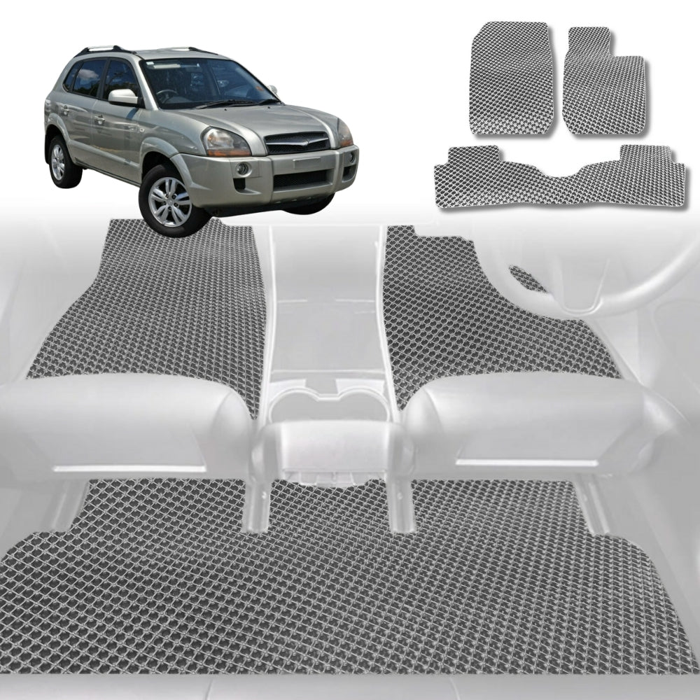 6D Diamond Car Floor Mats for Hyundai Tucson 2004-2009-Full Set-Grey-Outback GT