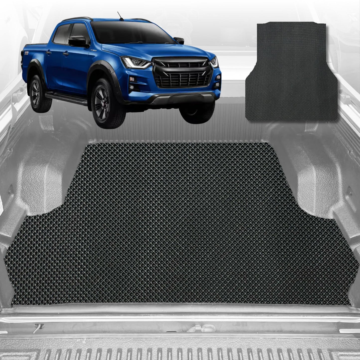 6D Diamond Ute Tub Mat for Isuzu D-Max Crew Cab (RT50/85) 2011-2020 (with spray on liner or no liner)-Black-Outback GT