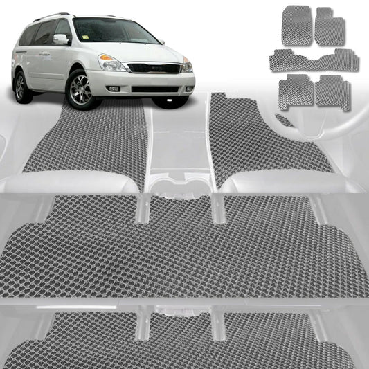 6D Diamond Car Floor Mats for Kia Carnival 2006-2014-Ultimate Set-Grey-Outback GT