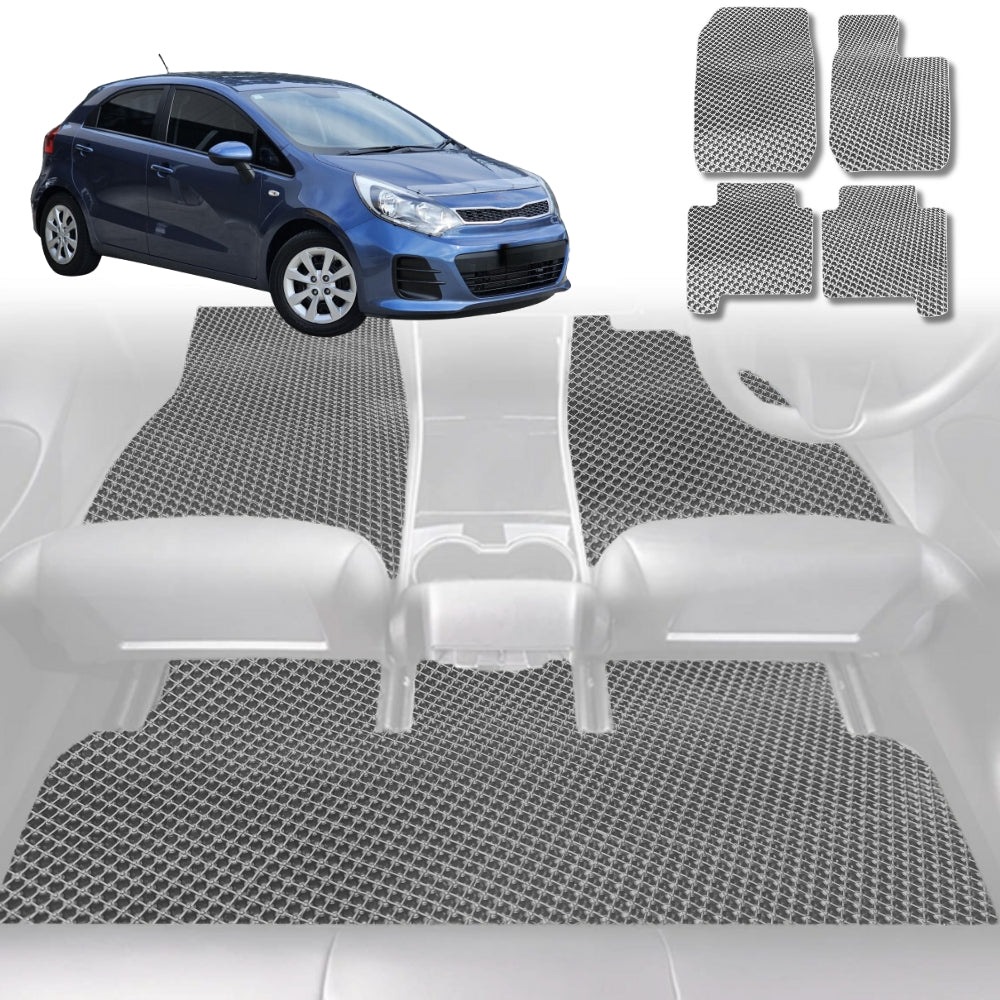 6D Diamond Car Floor Mats for Kia Rio (UB)2012-2016-Full Set-Grey-Outback GT